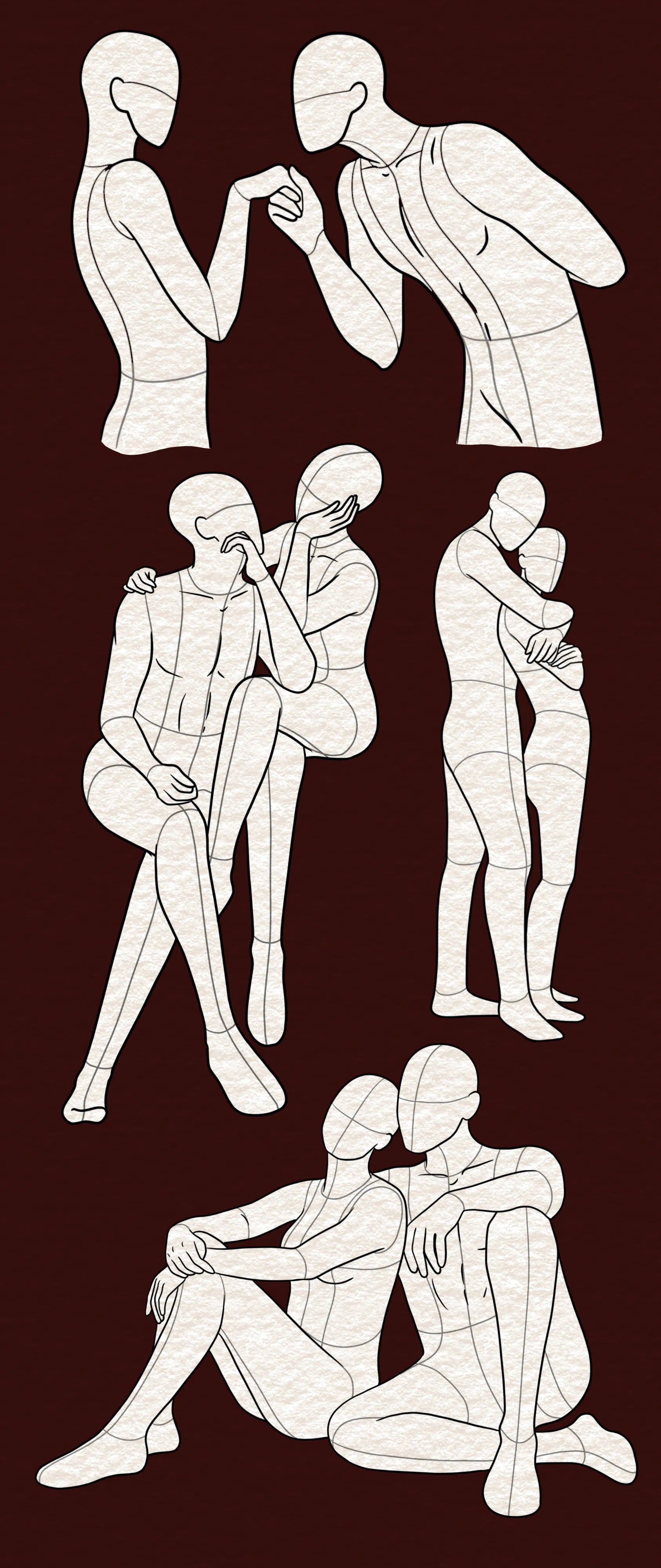 Couple pose stamps for Procreate — duo scenes and interactions from FUPstudio Poses Bundle