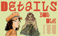 Fashion Details Bundle cover with two hand-drawn figures, Procreate detail brushes and stamps