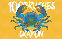 FUPstudio Procreate Crayon Brushes cover with 100 realistic crayon brushes showcased on a blue crab illustration