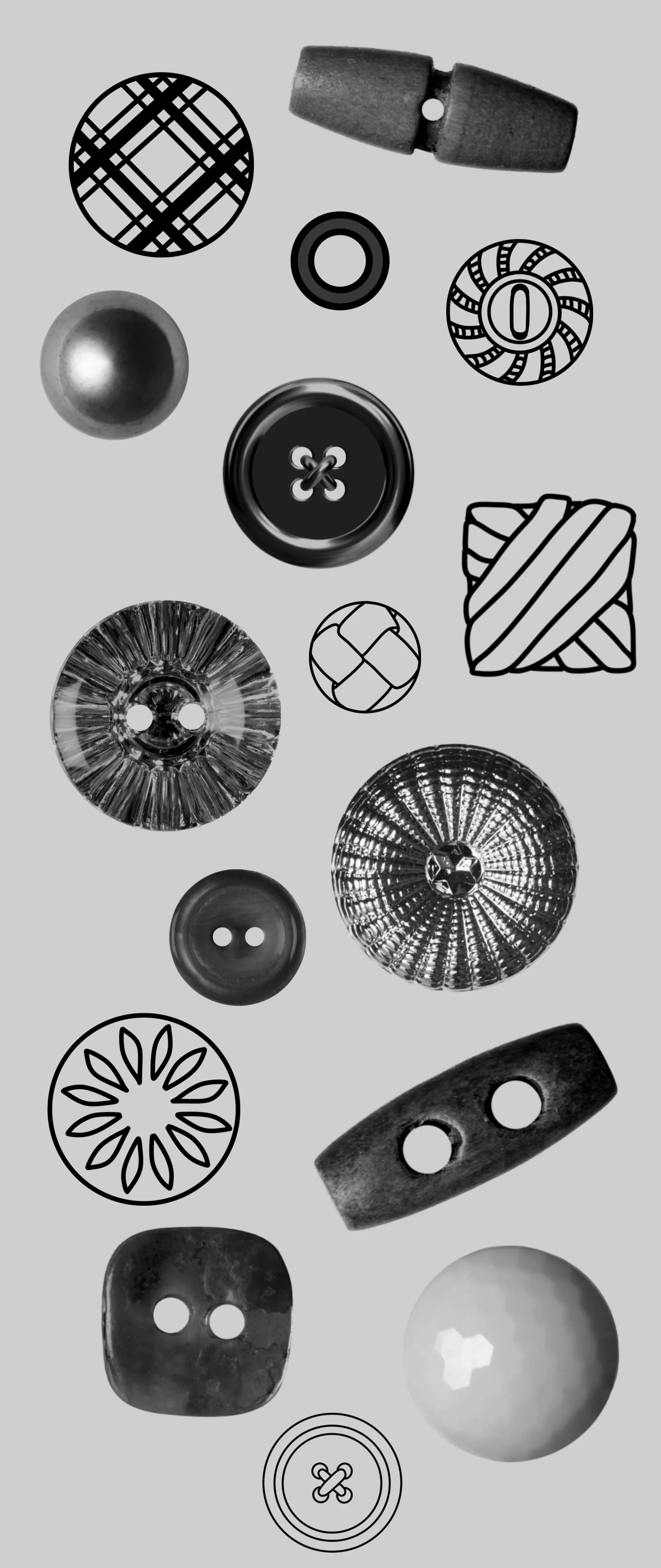 Button brushes for Procreate fashion sketches, round, toggle, snap and military buttons from FUPstudio Details Bundle