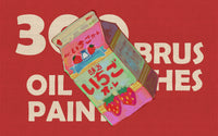 FUPstudio Procreate Oil Paint Brushes cover with 300 brushes and stamps showcased on a Chinese takeout container illustration