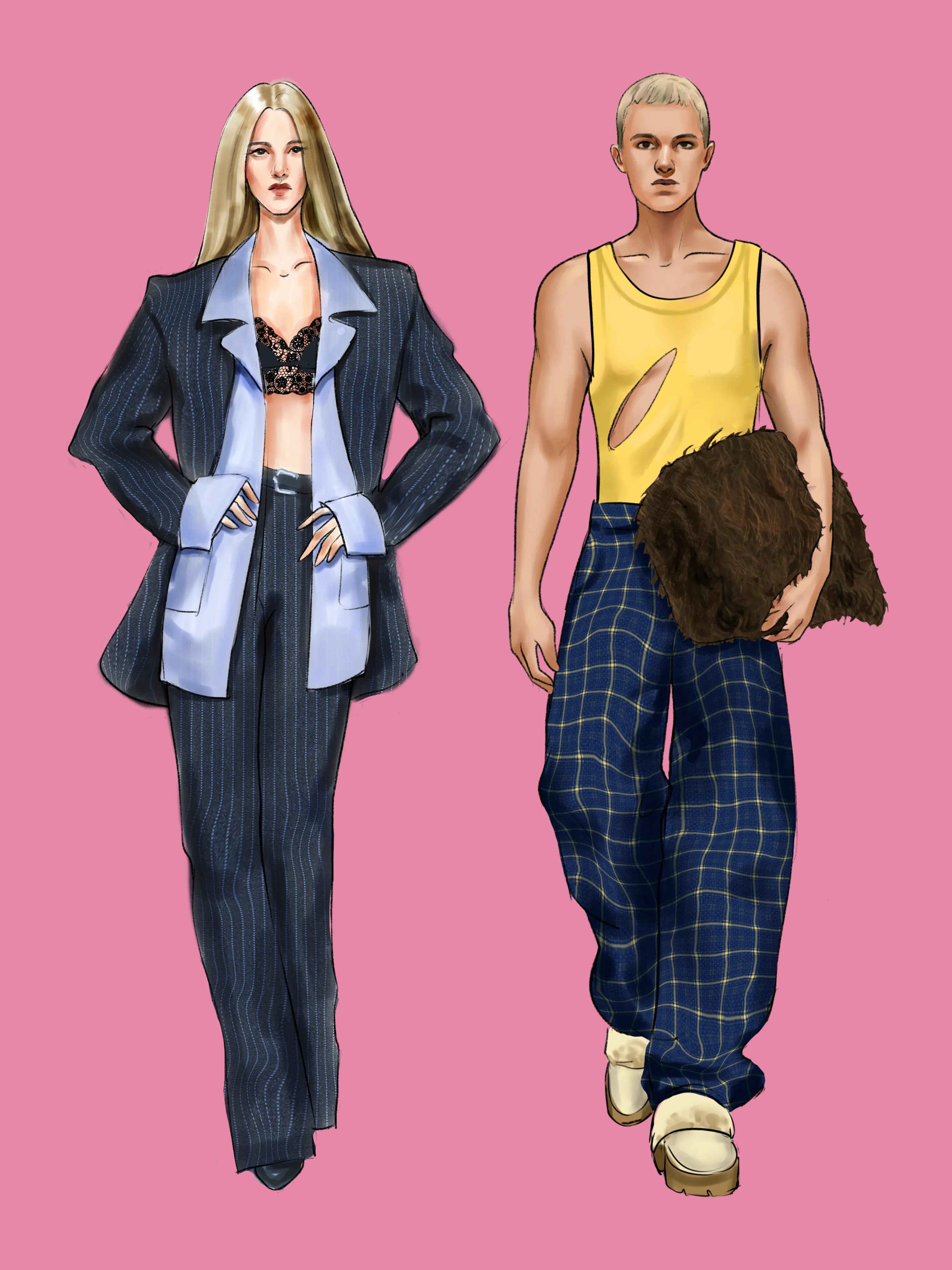 Fashion designer stamping a pose figure to build a lookbook with FUPstudio Poses Bundle