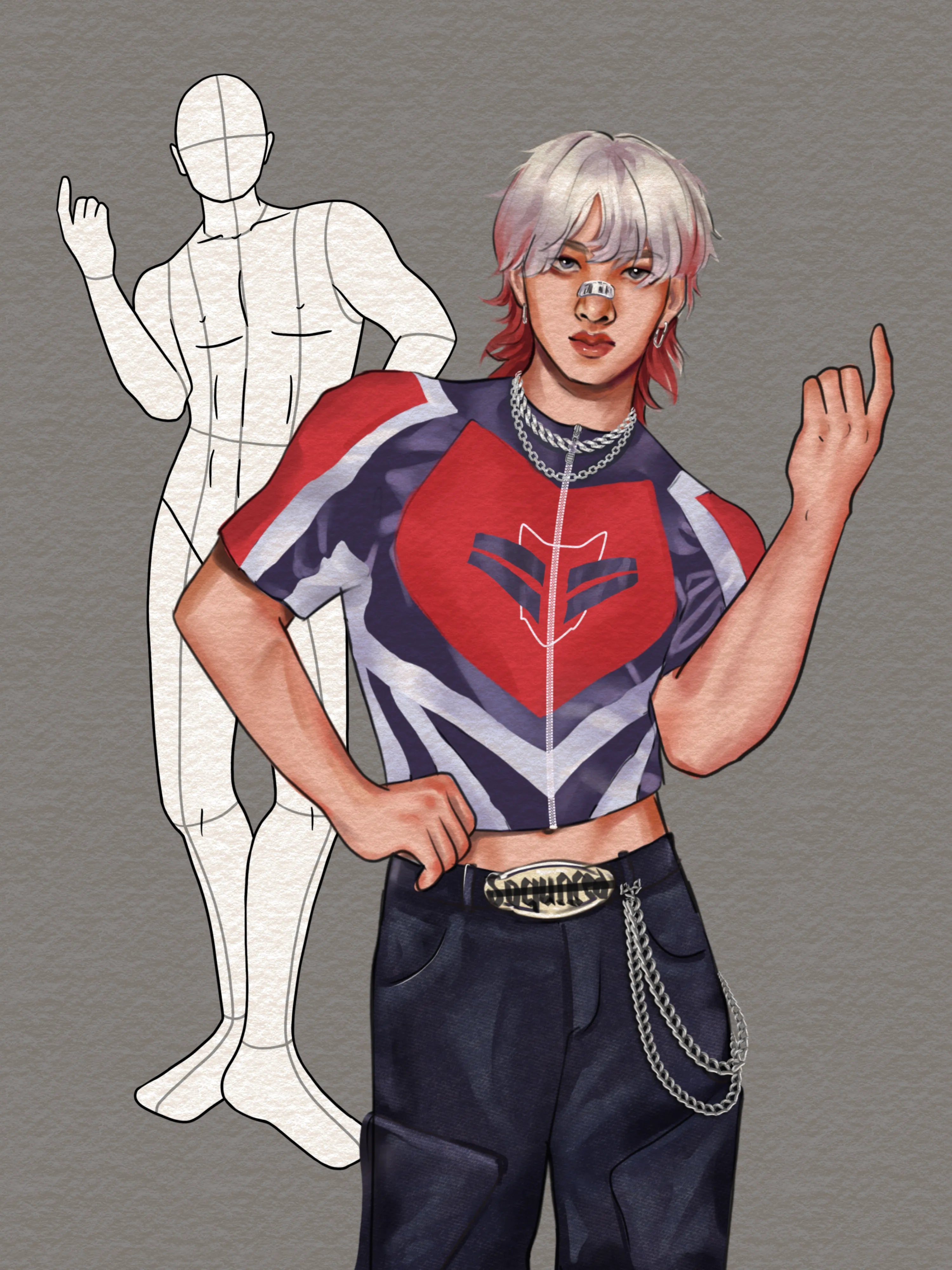 Illustrator building a character figure with FUPstudio Poses Bundle stamps in Procreate