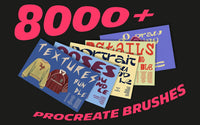FUPstudio Procreate Full Access Bundle cover showcasing 8000+ brushes across Portrait Stamps, Poses Stamps, Textures Brushes, Details Brushes and Drawing Brushes libraries