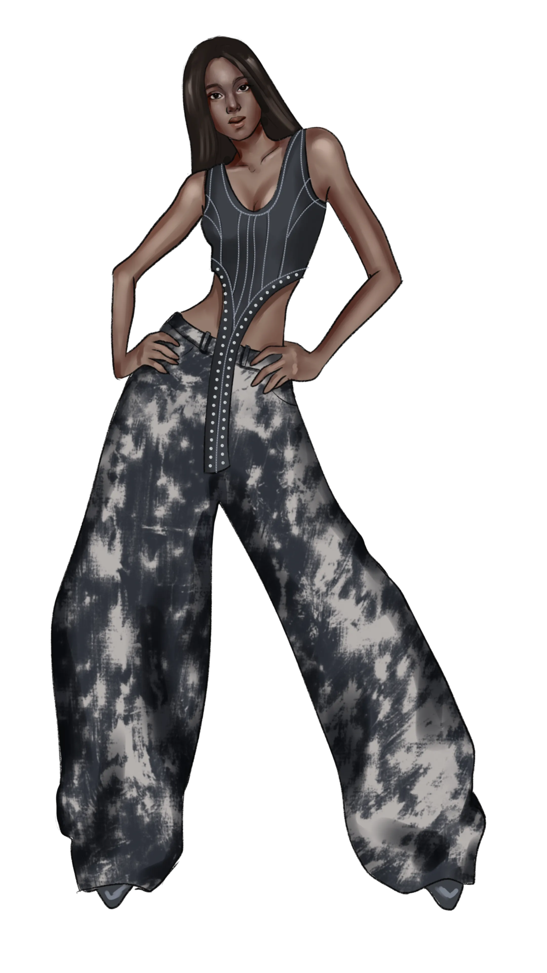 Final fashion illustration built on FUPstudio Poses Bundle pose stamp in Procreate