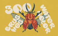 FUPstudio Procreate Watercolor Brushes cover with 300 wet media brushes showcased on a beetle illustration
